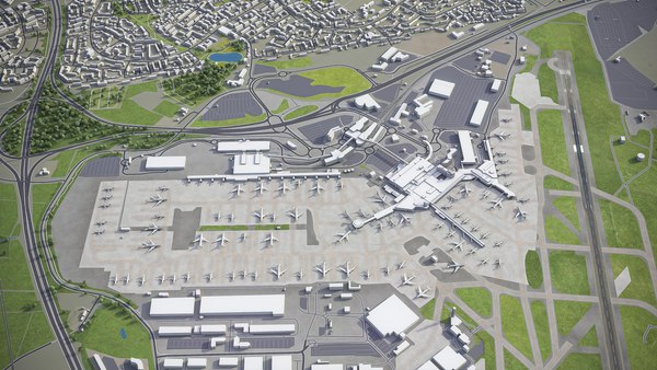 İngiltere’nin kuzeyinde yer alan Manchester Havalimanı’nda terminal binası ve apronda bekleyen yolcu uçakları.